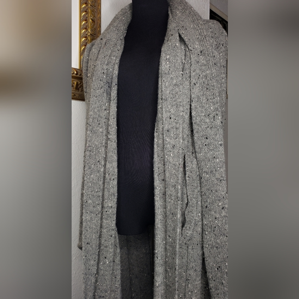 VTG 1970s Grey Wool Womens Long Winter Cape One Button Built In Scarf Size 10 - Picture 9 of 10